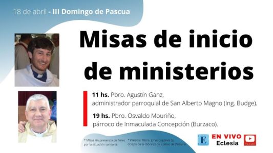 Sin presencia de fieles, el domingo asumen el nuevo administrador de San Alberto Magno (Budge) y el nuevo párroco de Inmaculada Concepción (Burzaco)